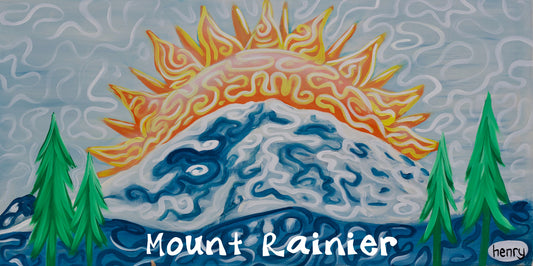 Mount Rainier Sunrise Sticker | Original Art by Seattle Mural Artist Ryan "Henry" Ward