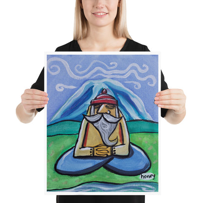 Mountain Man Meditation Giclee Print Art Poster for Wall Decor features Original Painting by Seattle Mural Artist Henry