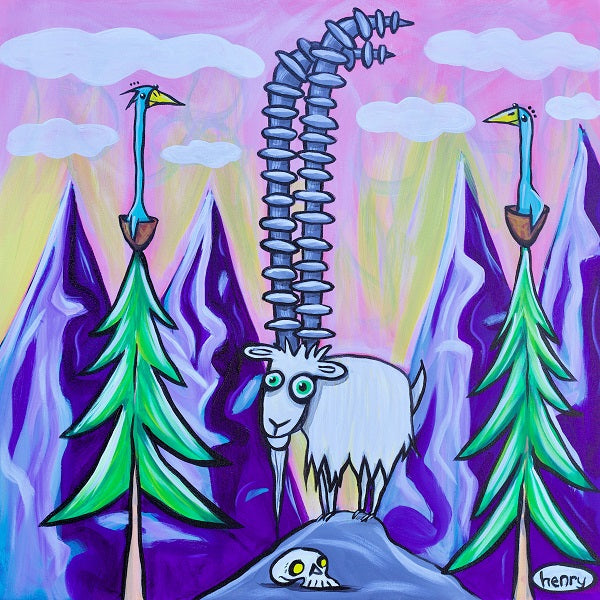 Mountain Goat Tall Horns Canvas Giclee Print Featuring Original Art by Seattle Mural Artist Ryan Henry Ward