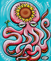 Octopus with Sunflower (LIMITED EDITION) hand-signed, numbered Giclee Print Art Poster for Wall Decor features Original Painting by Seattle Mural Artist Henry