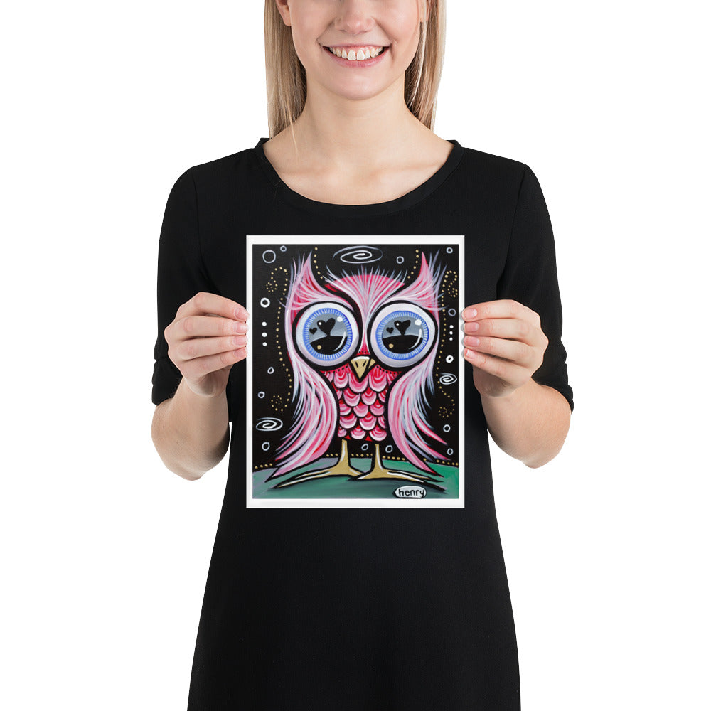 Owl with Love Eyes Giclee Print Art Poster for Wall Decor features Original Painting by Seattle Mural Artist Henry