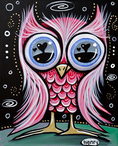 Owl with Love Eyes Canvas Giclee Print Featuring Original Art by Seattle Mural Artist Ryan Henry Ward