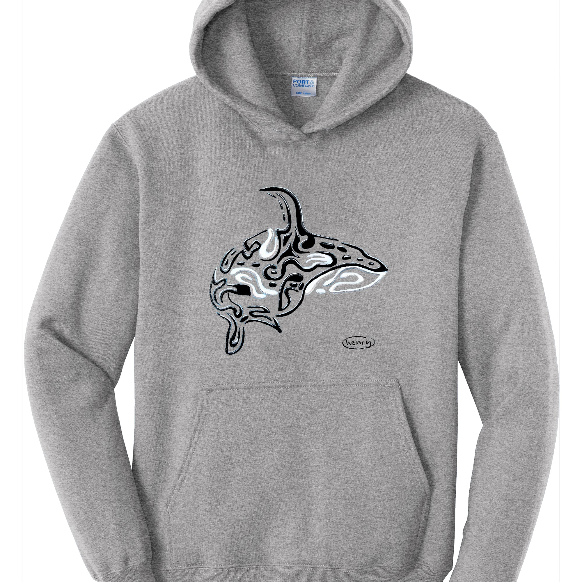 Orca Vanishing Light Heathered Gray Hoodie Wearable Art by Seattle Mural Artist Ryan Henry Ward