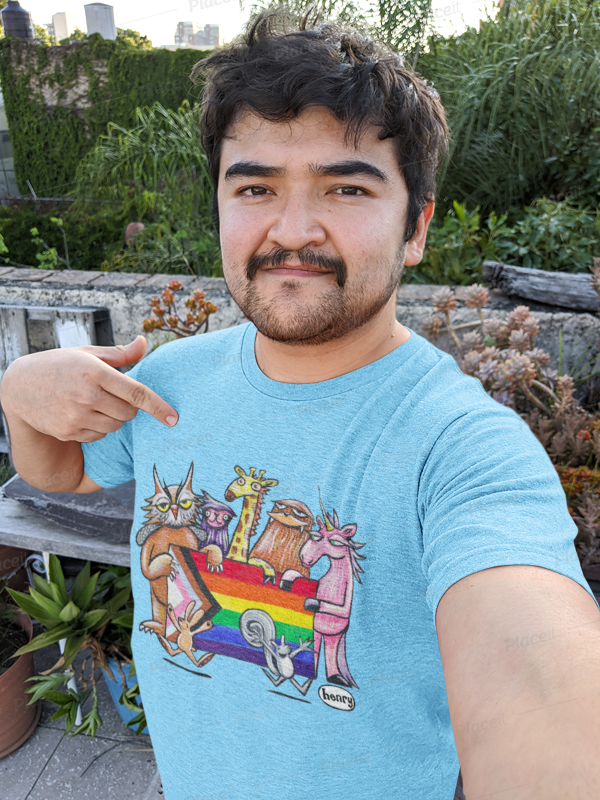 Pride Unisex Heathered Blue T-Shirt | Wearable Art by Seattle Mural Artist Ryan "Henry" Ward