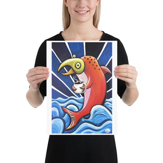 Salmon Enjoying a cup of Joe - Henry Print - Art of Henry