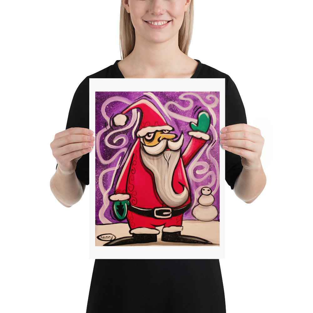 Santa Waving Giclée Print Art Poster for wall décor features Original Painting by Seattle Mural Artist Henry