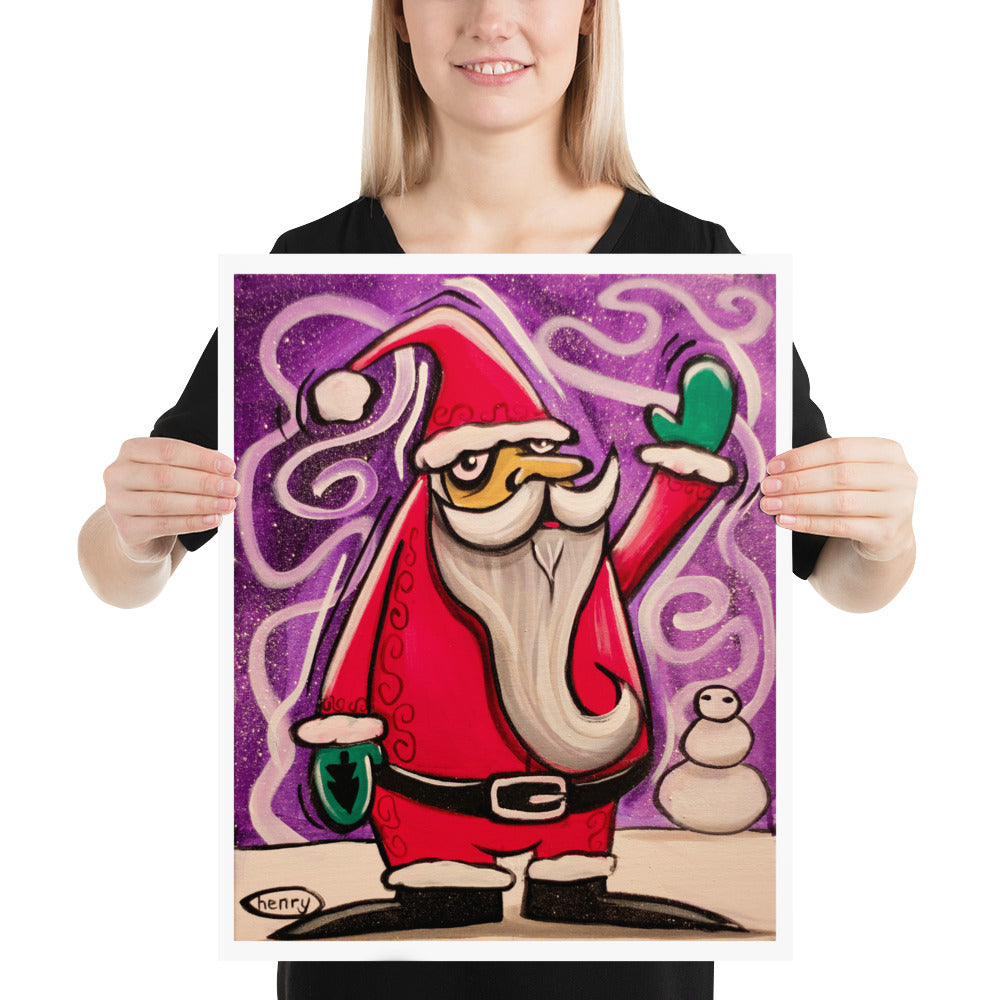 Santa Waving Giclée Print Art Poster for wall décor features Original Painting by Seattle Mural Artist Henry