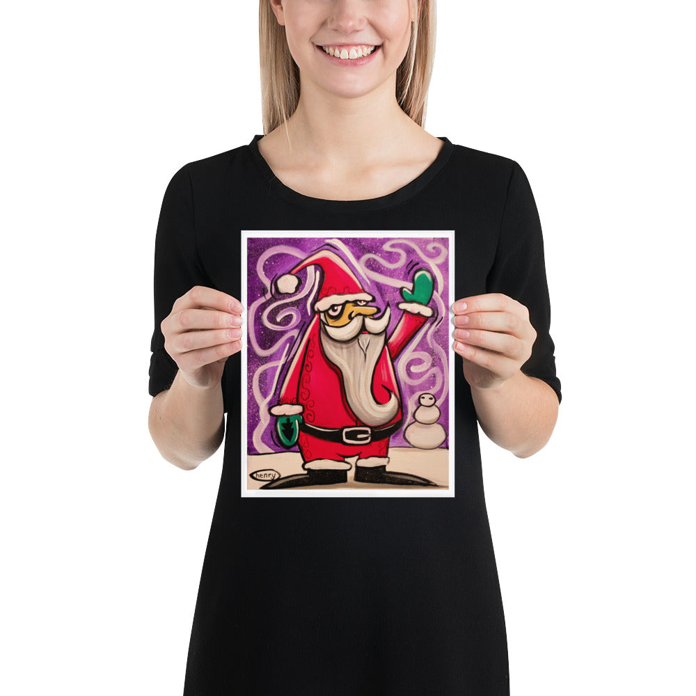 Santa Waving Giclée Print Art Poster for wall décor features Original Painting by Seattle Mural Artist Henry