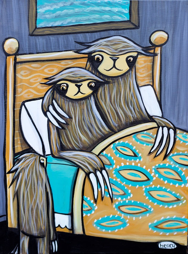 Sloth Family Bedtime Canvas Giclee Print Featuring Original Art by Seattle Mural Artist Ryan Henry Ward