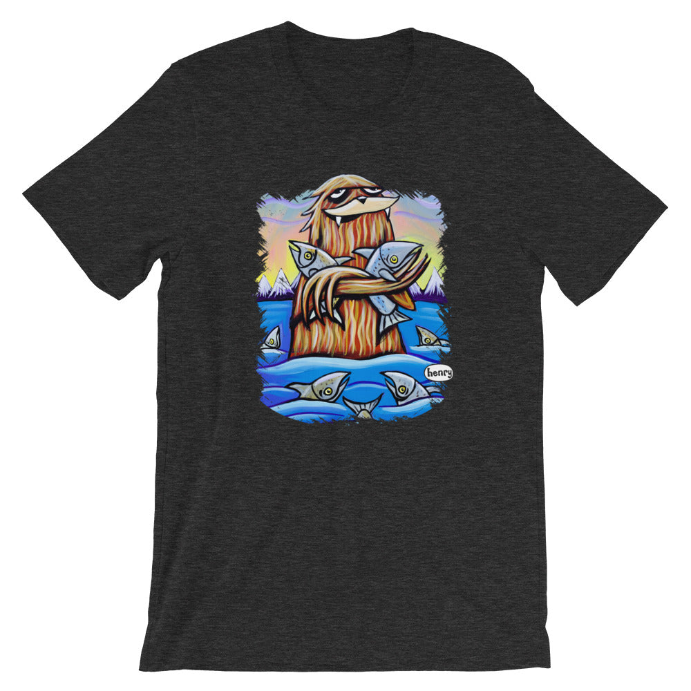 Sasquatch Hugging Salmon Youth T-Shirt - Art of Henry