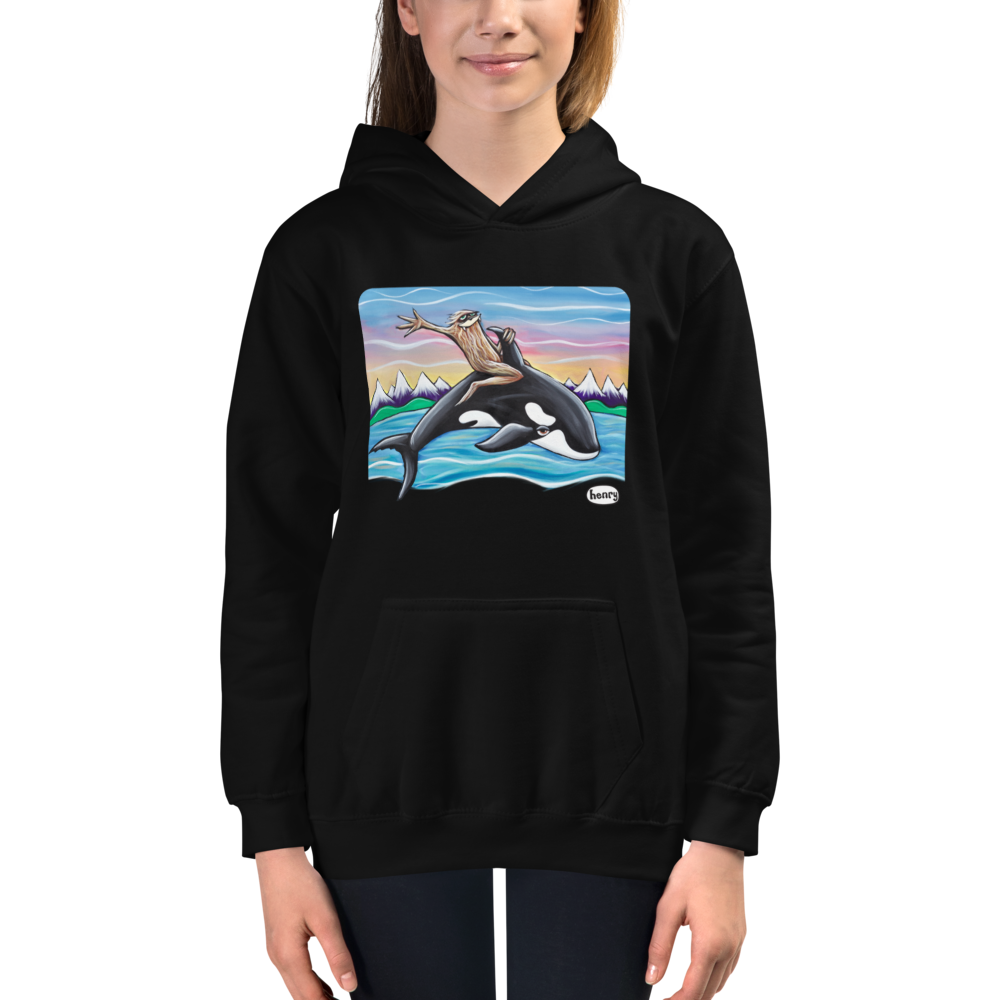 Sasquatch Riding an Orca Youth Hoodie - Art of Henry
