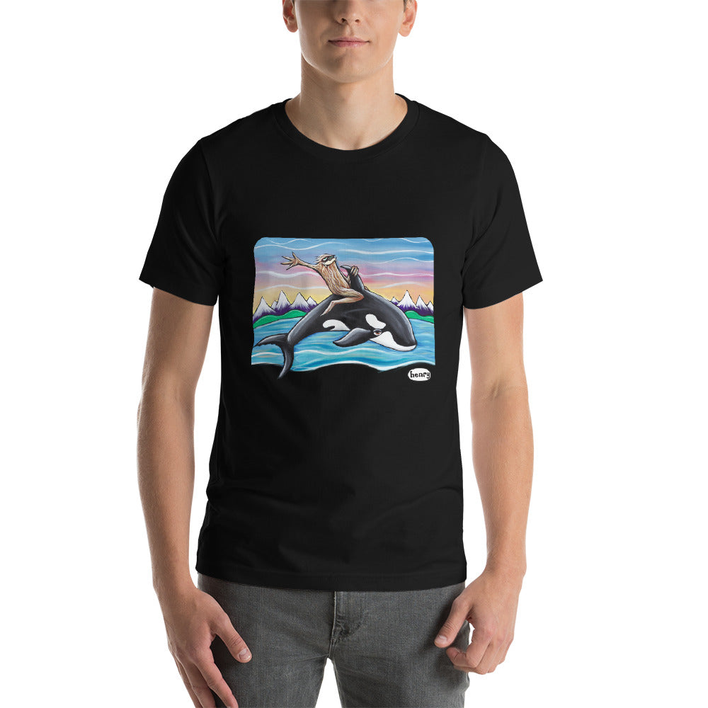 Sasquatch Riding an Orca Unisex T-Shirt - Art of Henry