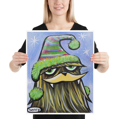 Sasquatch in Stocking Hat Giclee Print Art Poster for Wall Decor features Original Painting by Seattle Mural Artist Henry