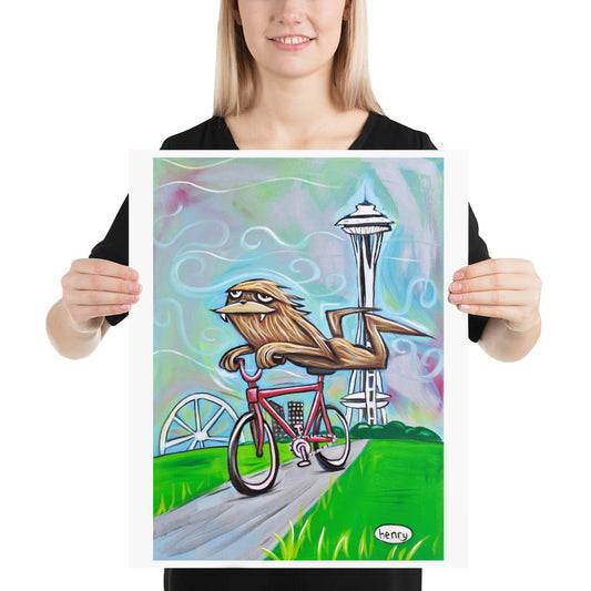Sasquatch Riding a Bike in Seattle - Henry Print - Art of Henry
