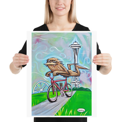Sasquatch Riding a Bike in Seattle - Henry Print - Art of Henry