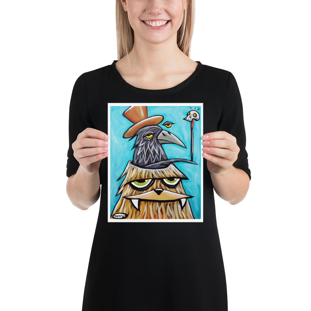 Sasquatch with Crow in Head Giclee Print Art Poster for Wall Decor features Original Painting by Seattle Mural Artist Henry