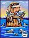 Sasquatch Hugging Salmon Magnet | Original Art by Seattle Mural Artist Ryan 