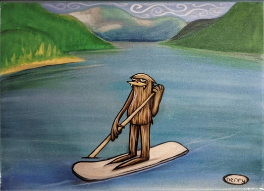 Sasquatch Paddle Boarding Magnet | Original Art by Seattle Mural Artist Ryan "Henry" Ward