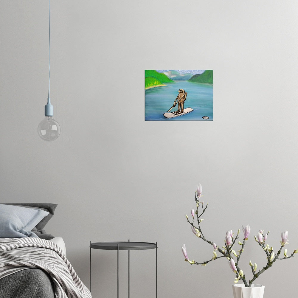 Sasquatch Paddle Boarding Canvas Giclee Print Featuring Original Art by Seattle Mural Artist Ryan Henry Ward