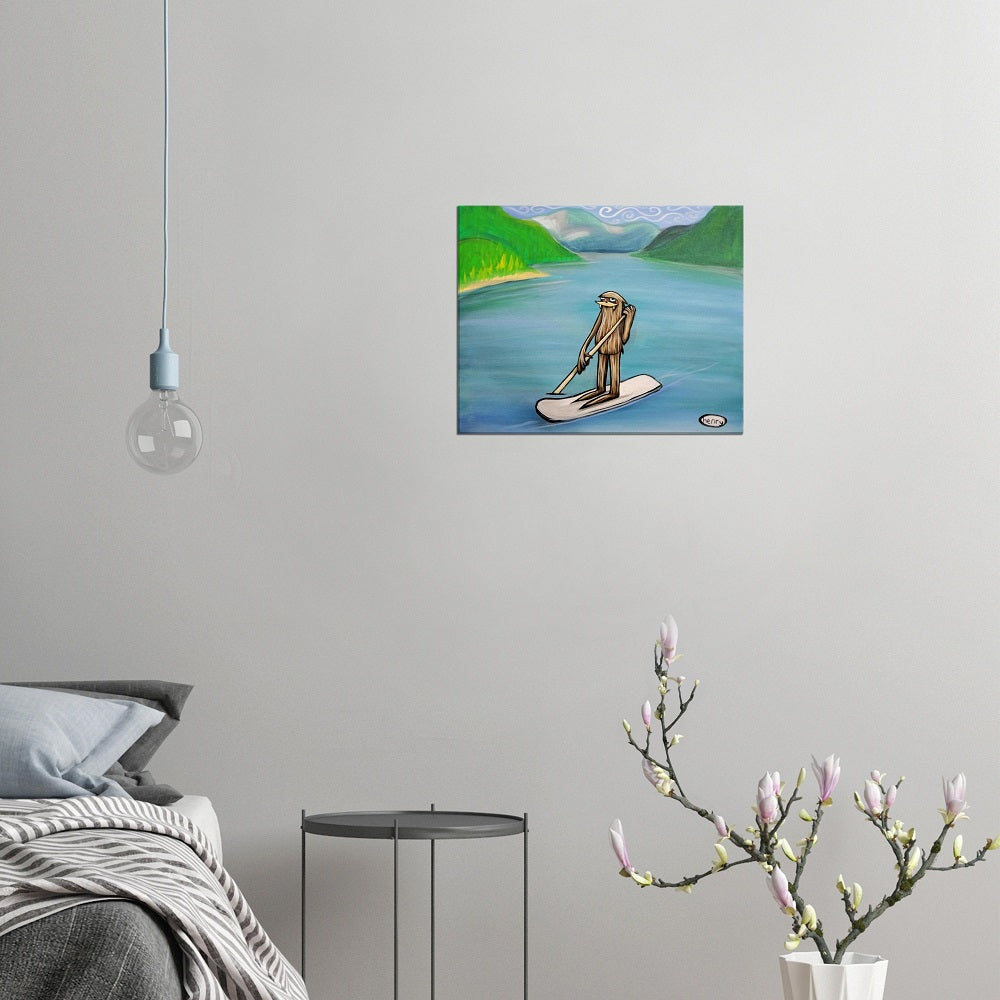 Sasquatch Paddle Boarding Canvas Giclee Print Featuring Original Art by Seattle Mural Artist Ryan Henry Ward