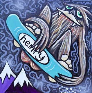 Sasquatch Snowboarder Canvas Giclee Print Featuring Original Art by Seattle Mural Artist Ryan Henry Ward