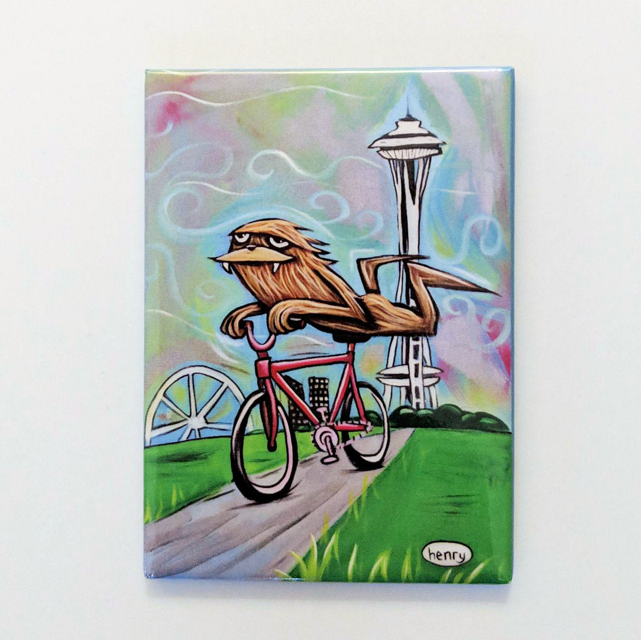 Sasquatch Riding a Bike in Seattle Magnet - Art of Henry