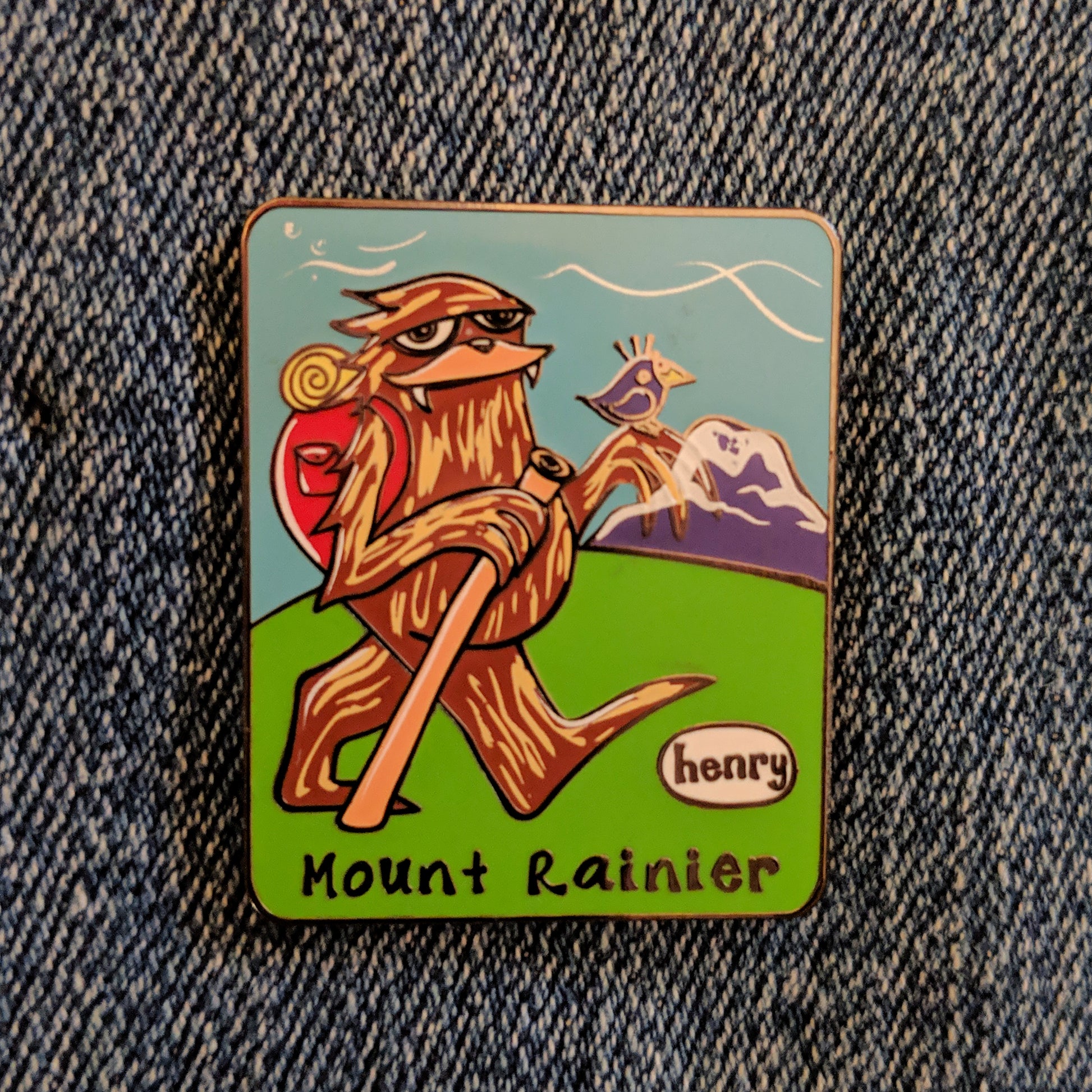 Sasquatch Hiking - Mt Rainier Enamel Pin - Art of Henry