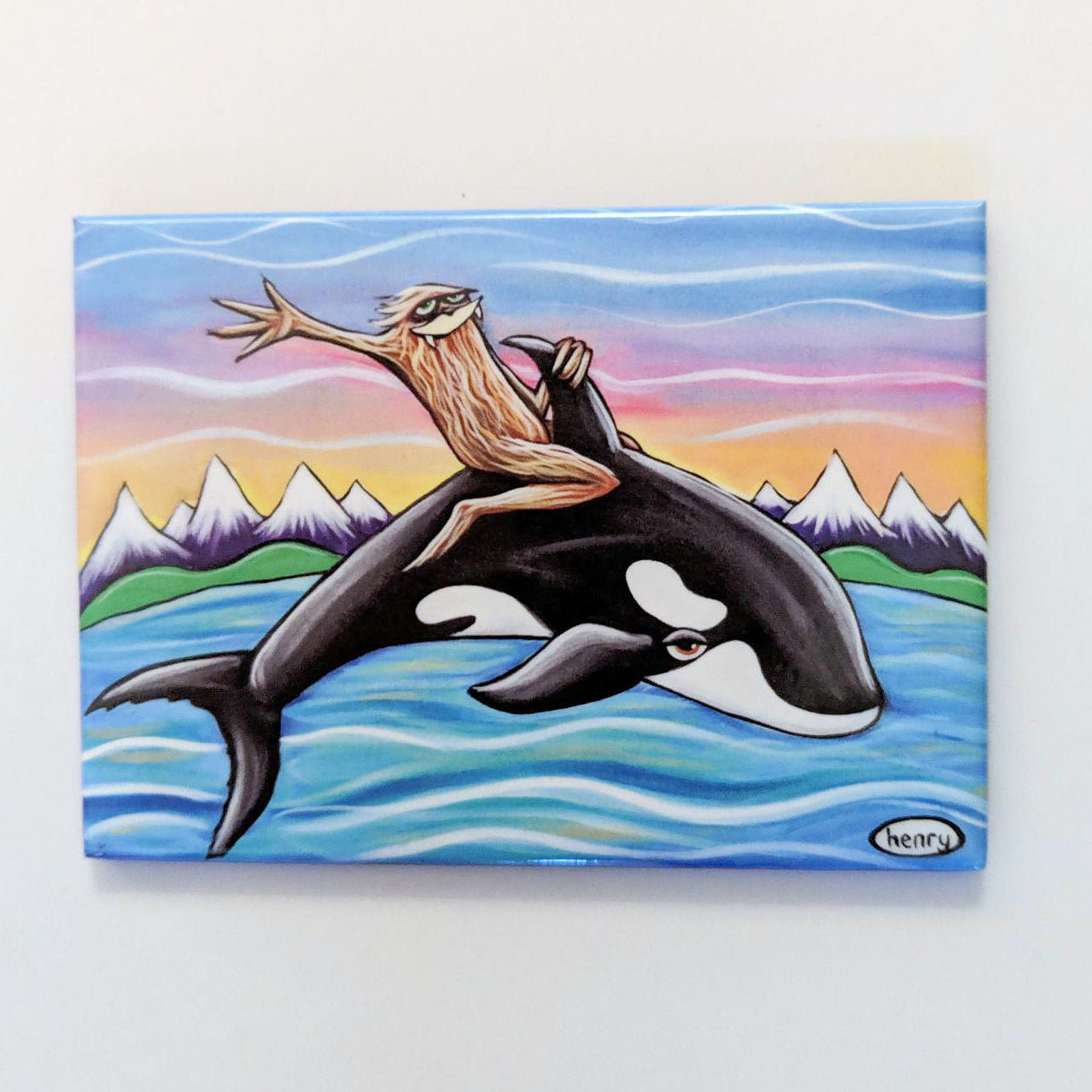 Sasquatch Riding an Orca Magnet - Art of Henry