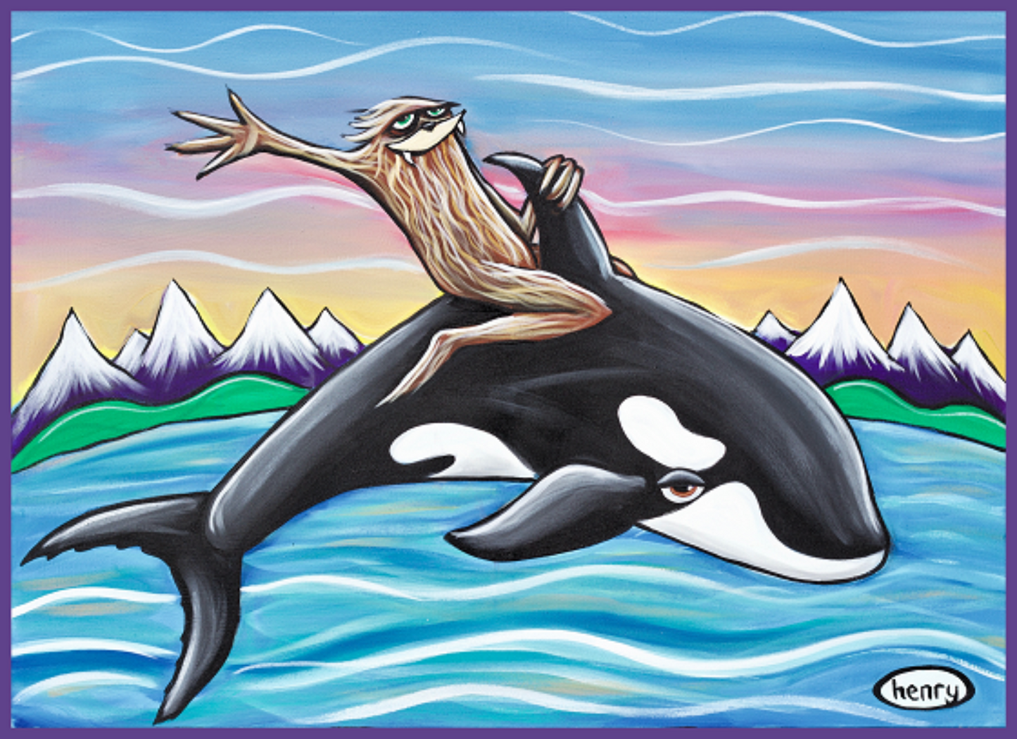 Sasquatch Riding an Orca Sticker - Art of Henry