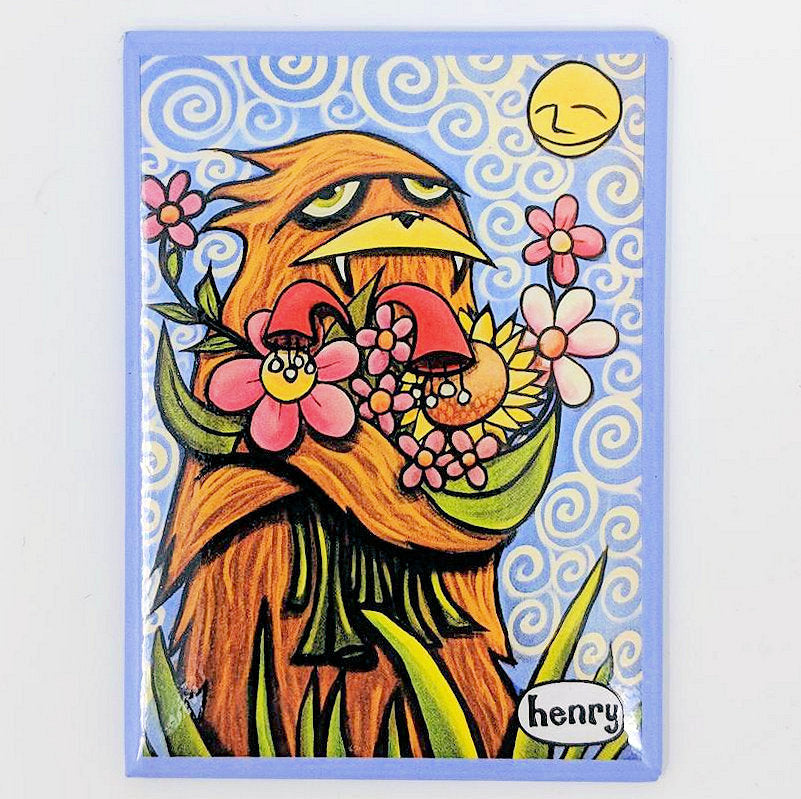 Sasquatch Hugging Flowers Magnet - Art of Henry