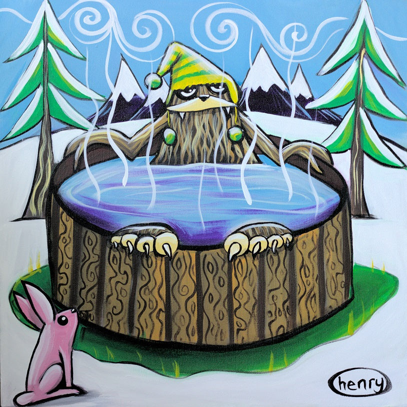 Sasquatch in a Hot Tub Canvas Print - Art of Henry