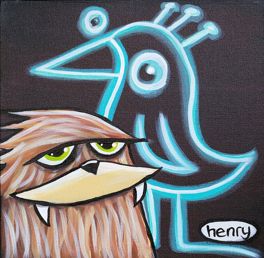 Sasquatch with Neon Bird Giclee Print Featuring Original Art by Seattle Mural Artist Ryan Henry Ward