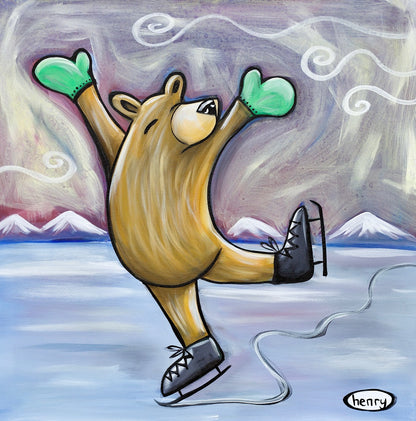 Skating Bear Canvas Giclee Print Featuring Original Art by Seattle Mural Artist Ryan Henry Ward