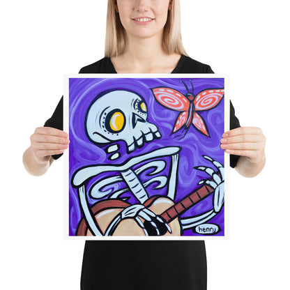 Skeleton and Butterfly Giclee Print Art Poster for Wall Decor features Original Painting by Seattle Mural Artist Henry