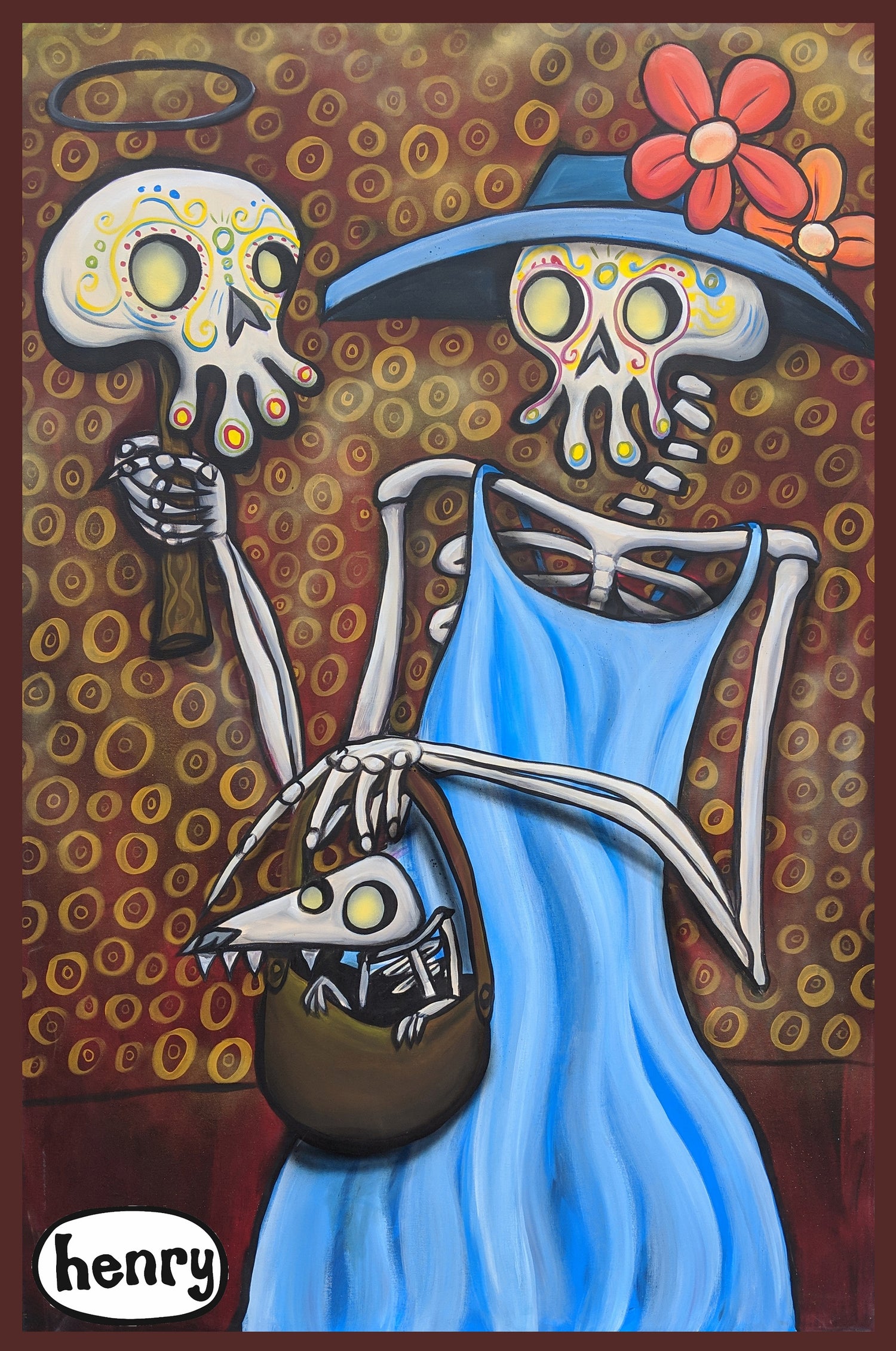 Skeleton Dog in Skeleton Woman's Bag Sticker - Art of Henry