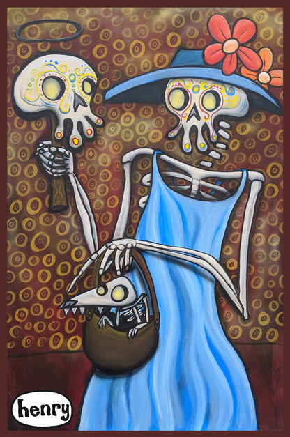 Skeleton Dog in Skeleton Woman's Bag Sticker - Art of Henry