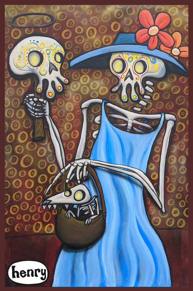 Skeleton Dog in Skeleton Woman's Bag Sticker - Art of Henry