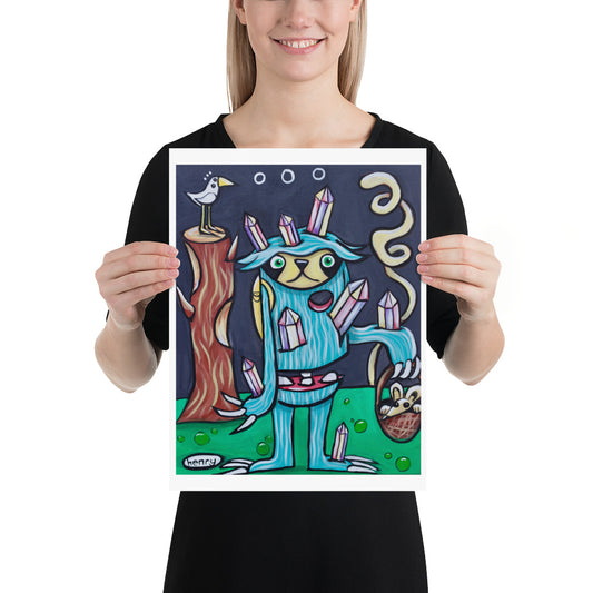 Sloth Stabbed with Crystals Giclee Print Art Poster for Wall Decor features Original Painting by Seattle Mural Artist Henry