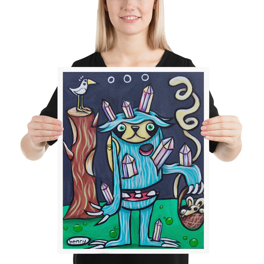 Sloth Stabbed with Crystals Giclee Print Art Poster for Wall Decor features Original Painting by Seattle Mural Artist Henry