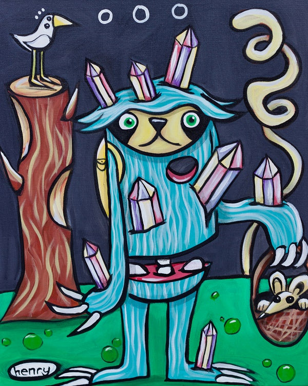 Sloth Stabbed with Crystals Canvas Giclee Print Featuring Original Art by Seattle Mural Artist Ryan Henry Ward