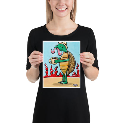 Turtle with Coffee Giclee Print Art Poster for Wall Decor features Original Painting by Seattle Mural Artist Henry