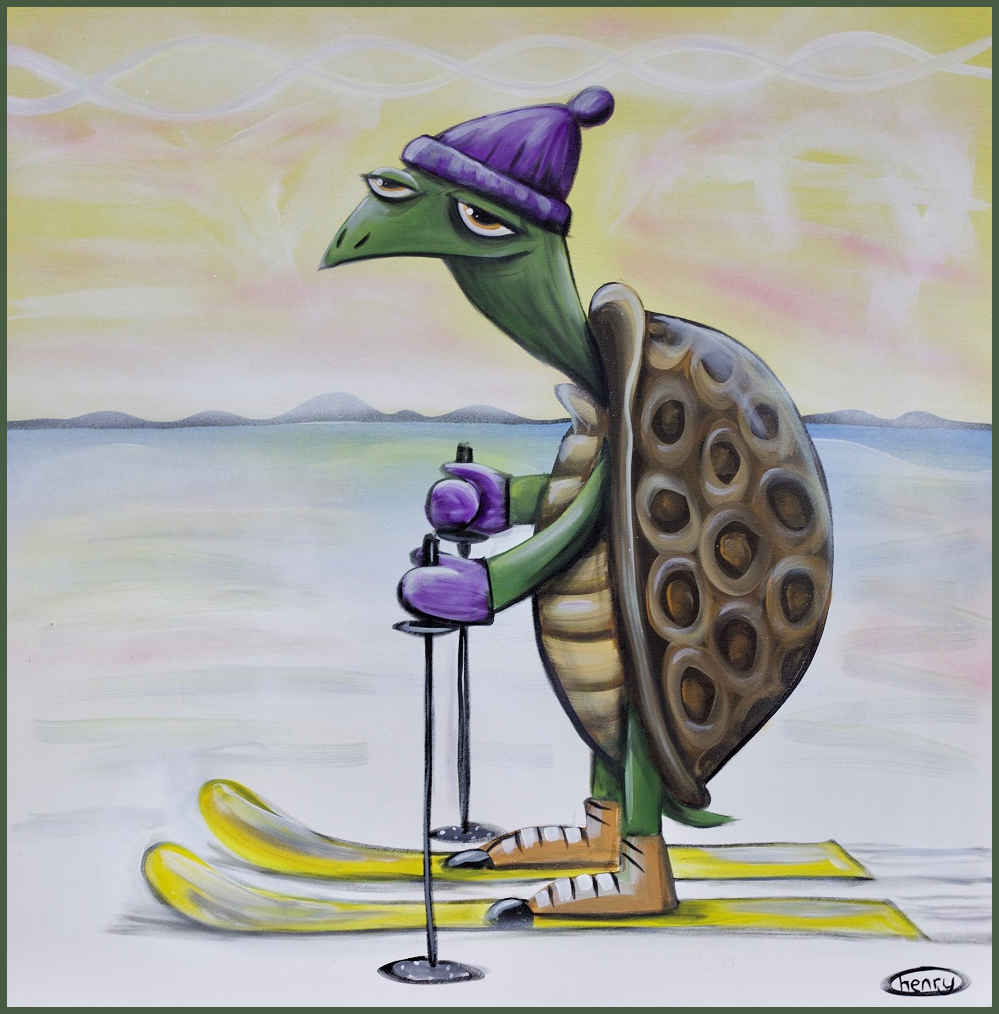 Turtle Skiing Sticker | Original Art by Seattle Mural Artist Ryan "Henry" Ward