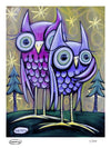 Two Owls (LIMITED EDITION) hand-signed, numbered Giclee Print Art Poster for Wall Decor features Original Painting by Seattle Mural Artist Henry
