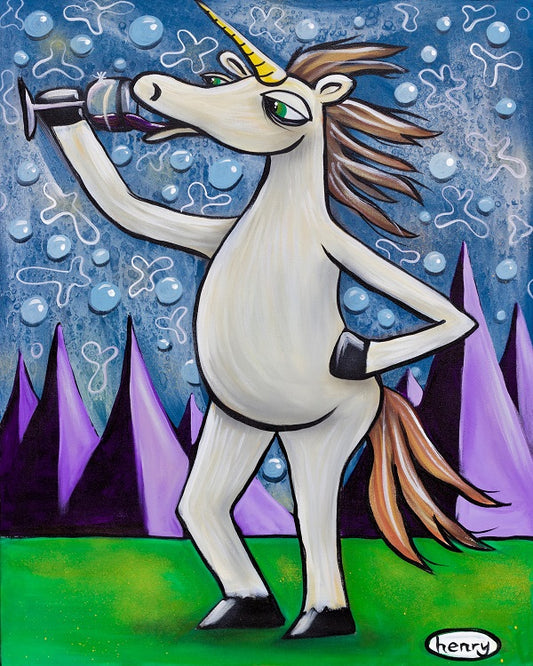 Unicorn with Wine Giclee Print Featuring Original Art by Seattle Mural Artist Ryan Henry Ward