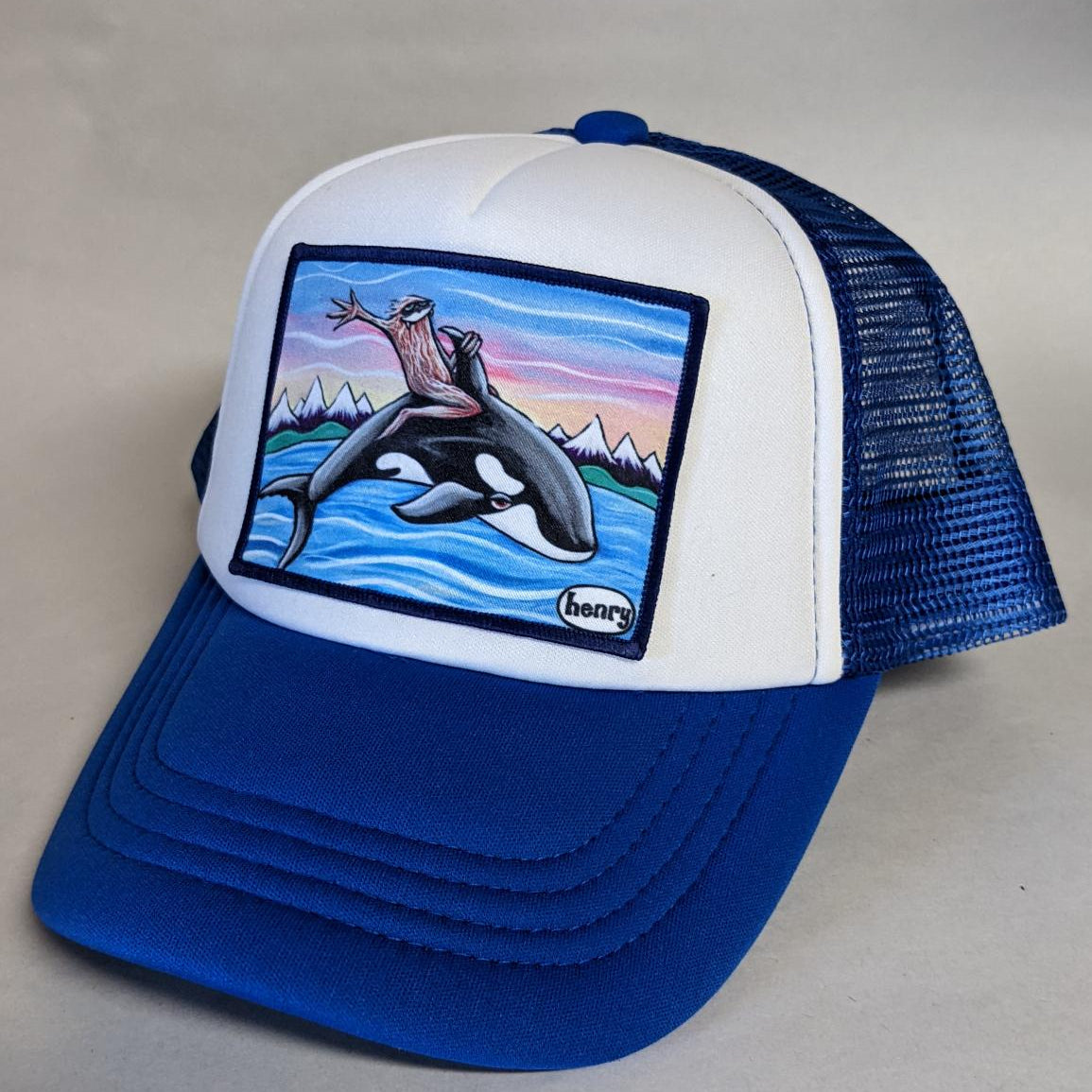 Sasquatch Riding an Orca Wearable Art Little Henry Trucker Hat