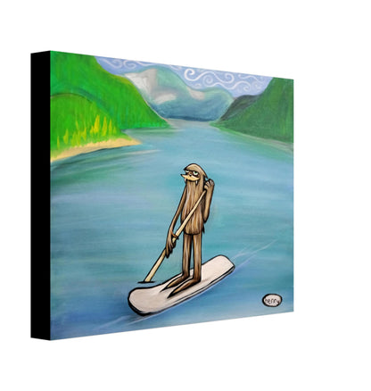 Sasquatch Paddle Boarding Canvas Giclee Print Featuring Original Art by Seattle Mural Artist Ryan Henry Ward