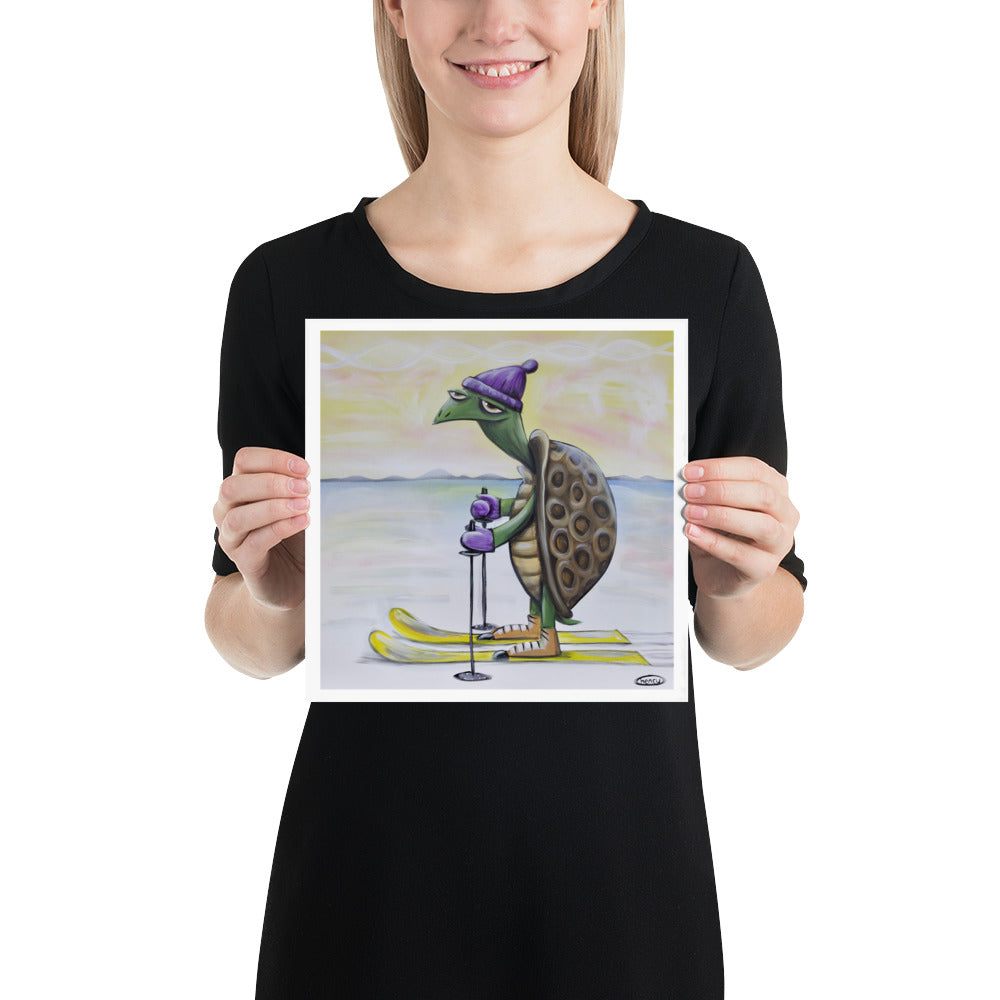 Turtle Skiing Giclee Print Art Poster for wall decor features Original Painting by Seattle Mural Artist Henry