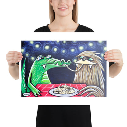 Sasquatch and the Alligator Giclee Print Art Poster for Wall Decor features Original Painting by Seattle Mural Artist Henry