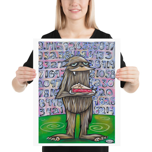 Sasquatch Loves Pi Giclee Print Art Poster for wall decor features Original Painting by Seattle Mural Artist Henry