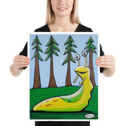 Slug in the Woods Giclee Print Art Poster for wall decor features Original Painting by Seattle Mural Artist Henry
